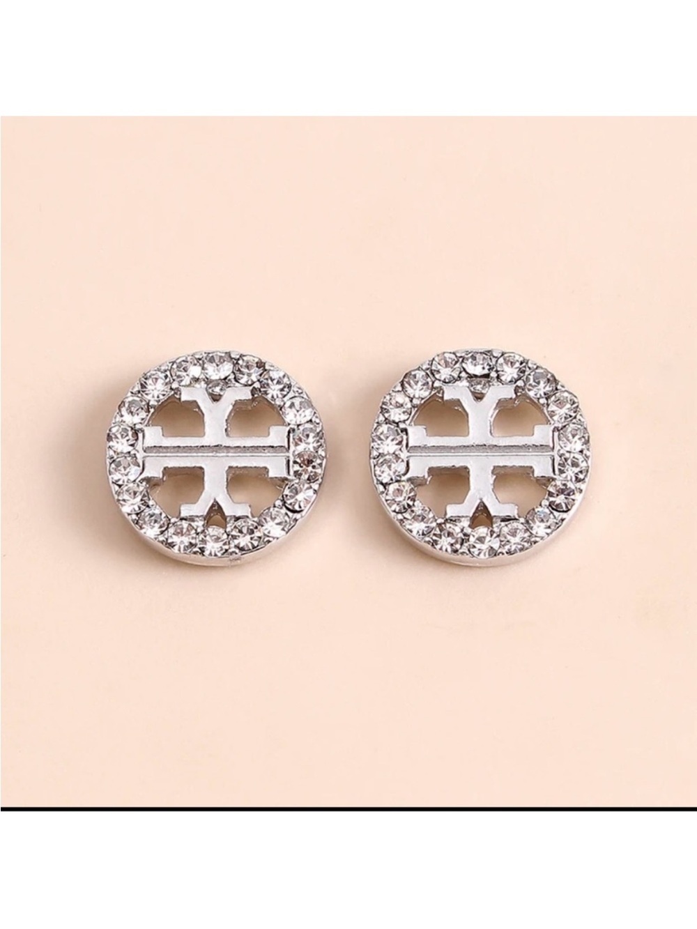 New! Tory Burch-Inspired Silver Reverse T QZ Earring Stud OS - Picture 2 of 6